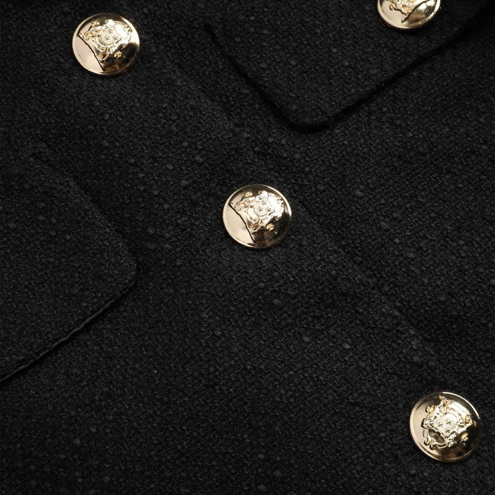 Sz M Cider Tweed Button Crew Neck Jacke Black Women's Jacket with Gold Buttons - Picture 15 of 16